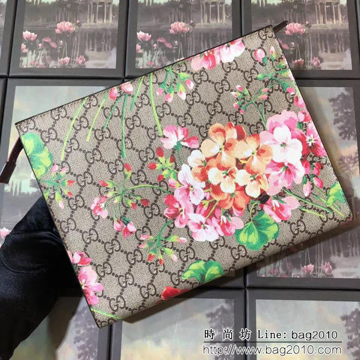 GUCCI古馳 爆款 天竺葵花 GG織帶 大氣手拿包 430268 紅花PVC WTG1416